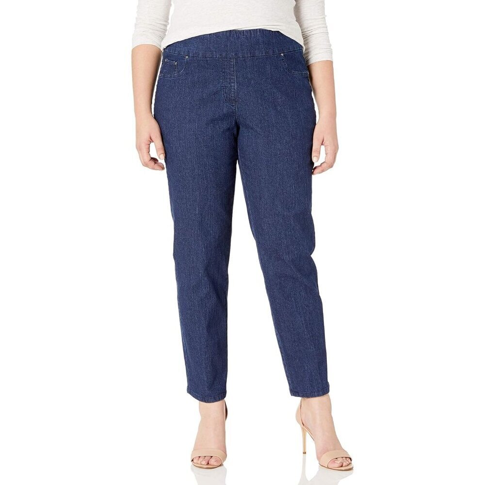 Women's Plus-Size Pull-On Stretch Denim Jeans Tapered Leg Dark Indigo